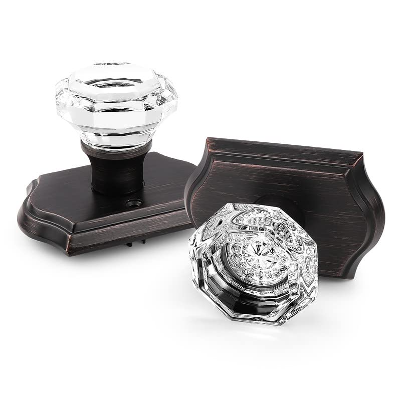 Orger Passage Door Knobs for Hallway and Closet, Glass Door Handles with Non-Locking Latch, Octagonal Clear Crystal Door Knobs 3 Pack, Oil Rubbed Bronze Vintage Rosette with Heavy Duty Crystal - Image 3